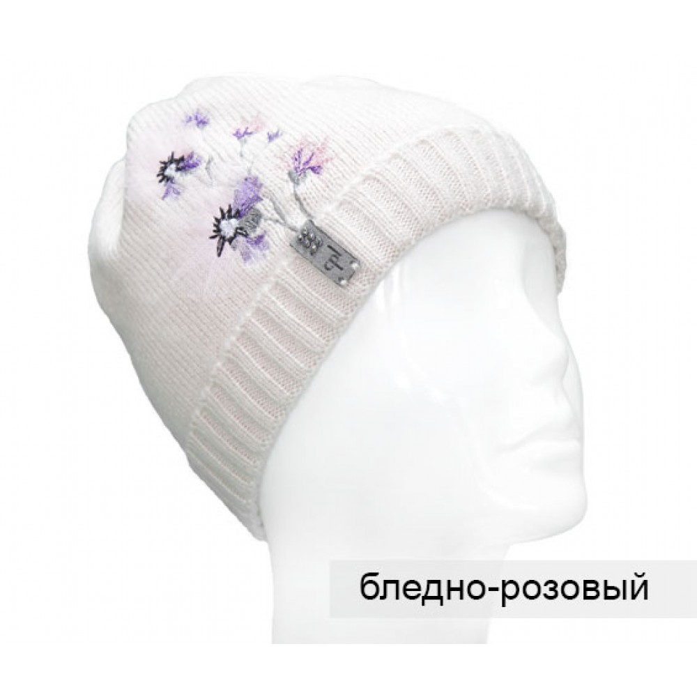 АДЕЛЬ шапка женская с отворотом. Дизайн 1, бледно-розовый