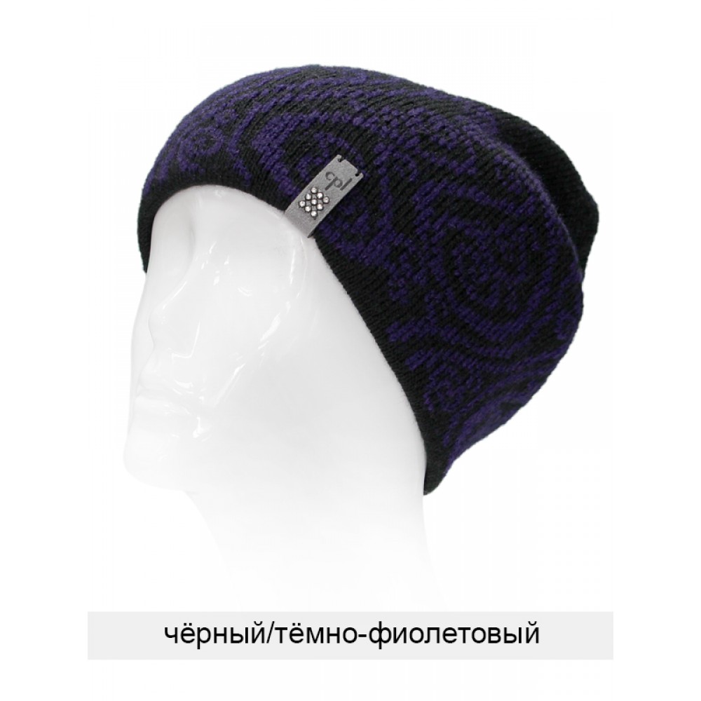 ВАНДА  шапка женская трик двойная, черный/темно-фиолетовый