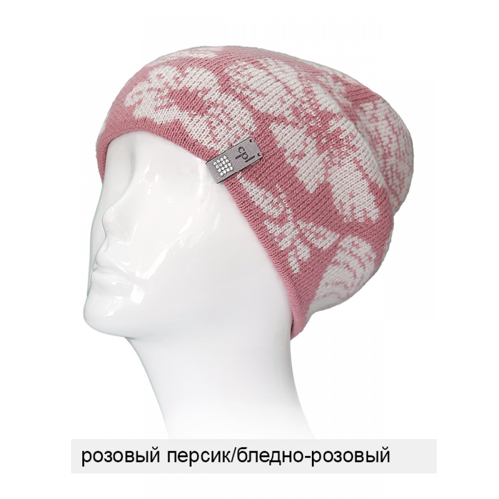 АССАНТА  шапка женская двойная, розовый персик/бледно-розовый